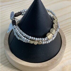 Triple-Strand Beaded Bracelet With Brass & Silver-Tone Beads